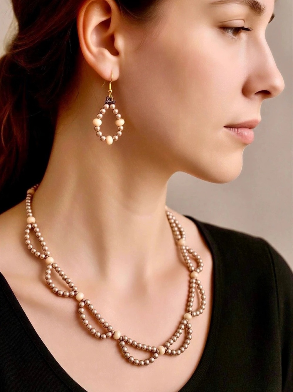 Pearl Beaded Necklace and Earrings Set